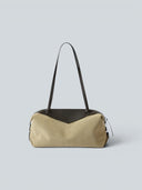 Reco Morph Boston (S) bag in moss grey cotton-linen canvas with dark brown leather trim and straps.