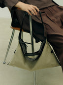Reco Morph Boston (S) bag in moss grey cotton-linen canvas with leather trim, convertible design.