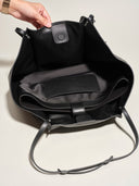 Reco Ordo midnight black Napa leather tote bag interior view showing spacious compartment and internal pocket
